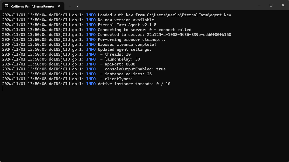 Agent software running
