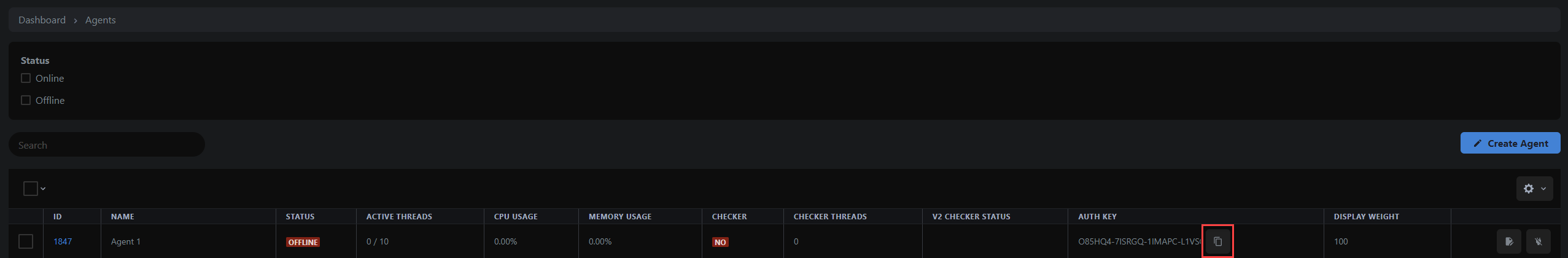 Copy agent auth key